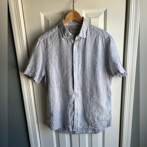 Heritage Report Collection Mens Gray Linen Short Sleeve Button-Up Shirt Size M